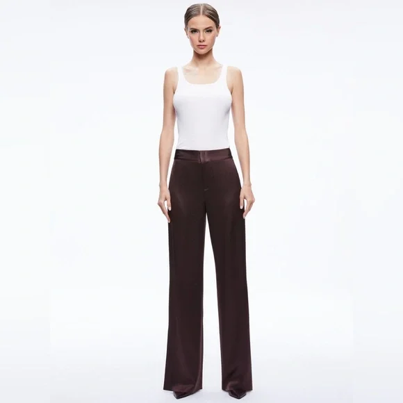 NWT $395 Alice Olivia Jc Wide-leg Side-slit Satin Pants